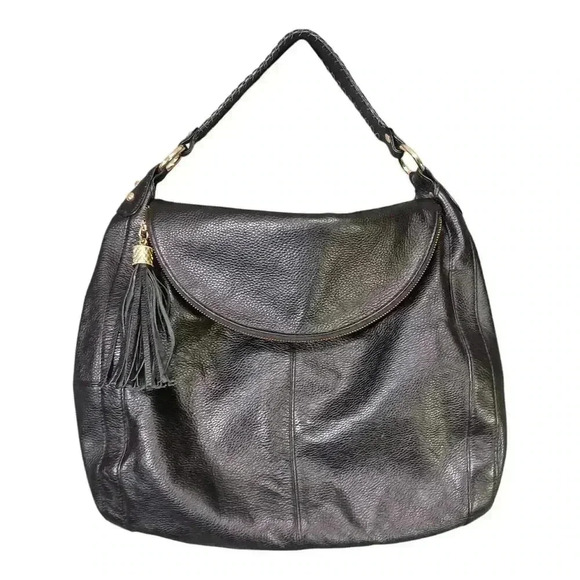 Onna Ehrlich Rachel Hobo Purse Black Leather Tassel Large - Picture 1 of 8
